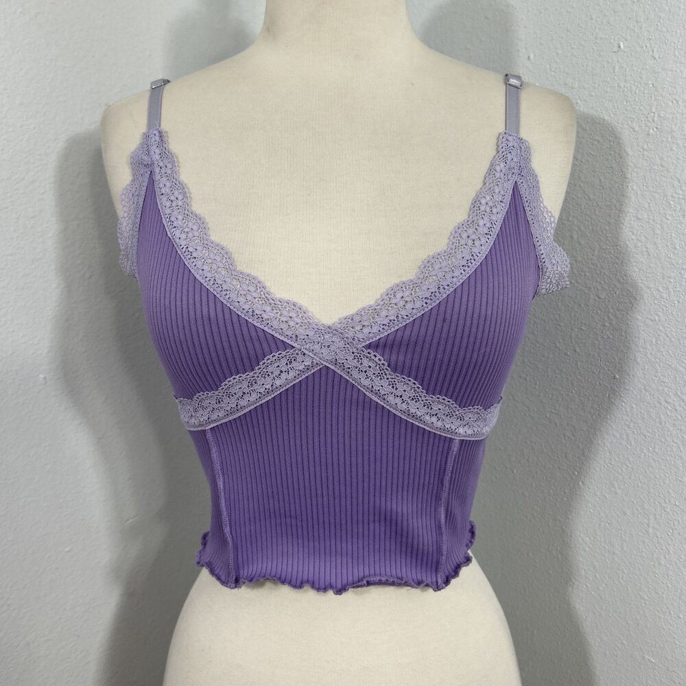 Divided Crop Tank Top Womens Small Purple Lace Trim Babydoll Feminine Fairy Y2K